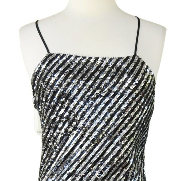 BARDOT Stripe Sequin Slip Maxi Dress Black Silver Formal Cocktail Party Prom - Picture 3 of 10